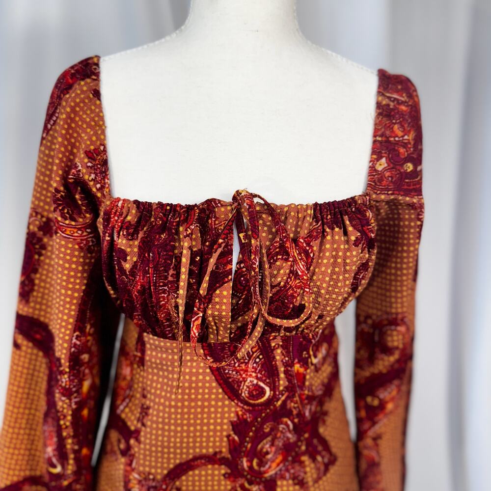 Urban Outfitters Paisley Mini Dress Smocked Balloon Sleeve Boho Small Peasant - Picture 16 of 16